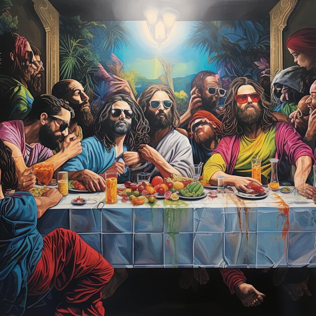 Photo une peinture de jésus est sur le mur.