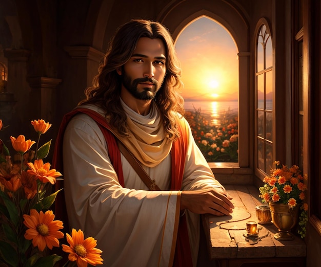 «Si le Christ n’a pas existé, alors la foi chrétienne est tout simplement fausse.» Peinture-jesus-fleurs-devant-lui_839169-4348