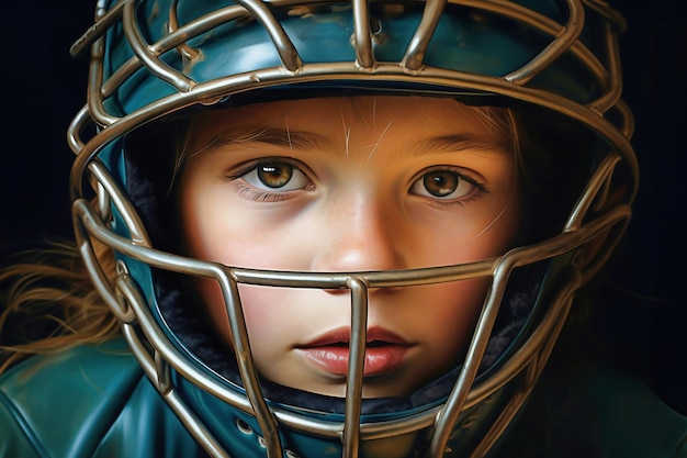 Une peinture d'une jeune fille portant un casque de football équipement de protection sportive