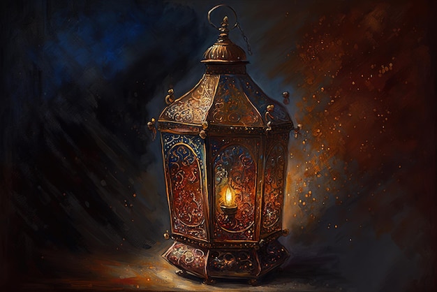 Une peinture d'une lampe avec les mots "ramadan" dessus