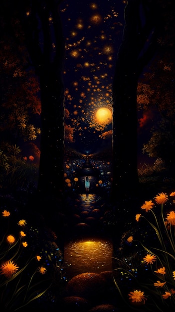 une peinture d'une lanterne avec des lumières dessus