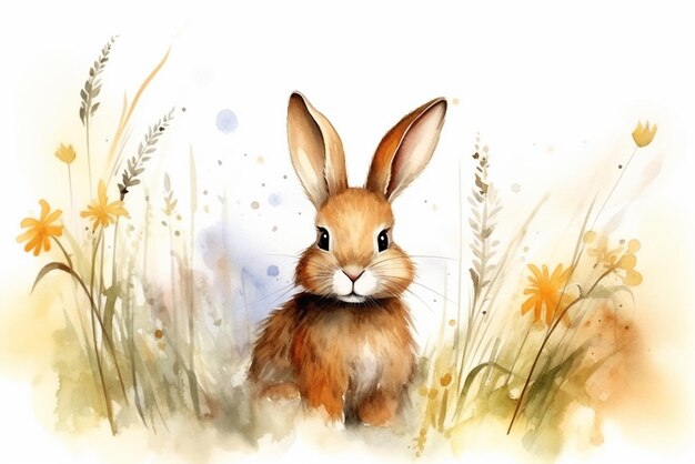 peinture d'un lapin dans le jardin