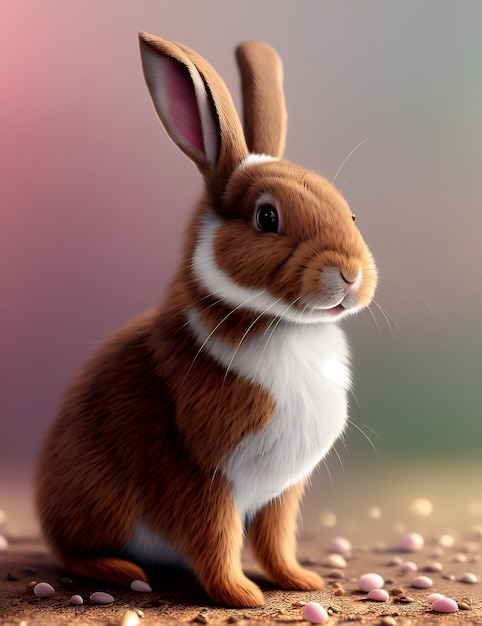 Une peinture d'un lapin avec une poitrine blanche et un corps brun.