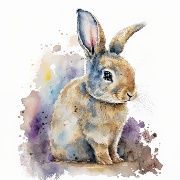Une peinture d'un lapin qui est peinte à l'aquarelle