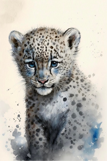Peinture d'un léopard aux yeux bleus ai générative