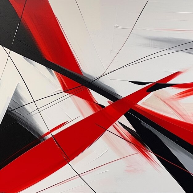 une peinture de lignes rouges et noires sur fond blanc.