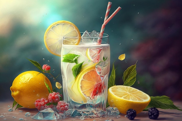 Une peinture d'une limonade avec une paille et une paille.