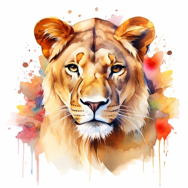 peinture d'un lion avec un effet d'aquarelle sur son visage