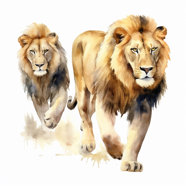 Une peinture d'un lion et d'un lion