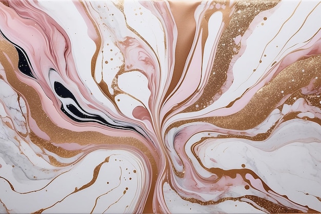 Photo peinture liquide abstraite en marbre, impression de fond avec une texture d'éclaboussure en or rose
