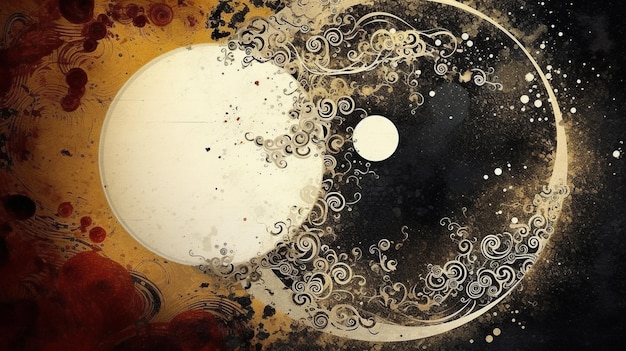 Photo peinture d'une lune et demi-lune avec des motifs tourbillonnants ia générative