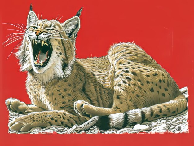 Photo une peinture d'un lynx avec la bouche ouverte