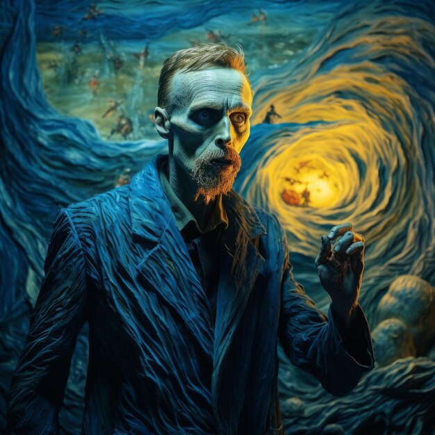 Photo peinture macabre du zombie ou de frozen dans le style de van gogh