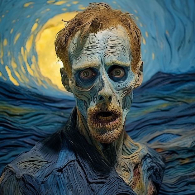 Peinture macabre du zombie J de Frozen dans le style de Van Gogh