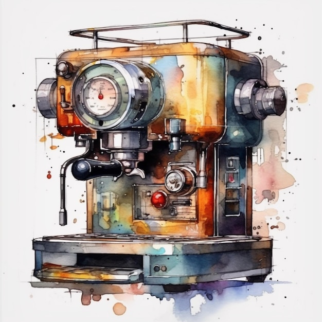 Photo peinture d'une machine à café avec une horloge sur le côté générative ai