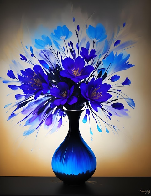 Une peinture magistrale d'un vase avec des fleurs