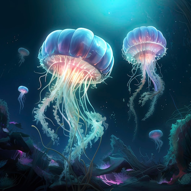 Une peinture d'une méduse sous-marine Générative ai