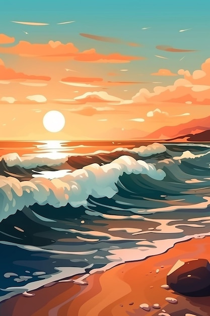 Peinture de la mer et du coucher du soleil