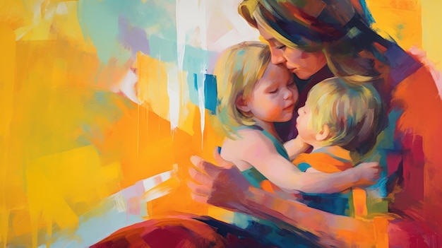 Une peinture d'une mère et ses enfants
