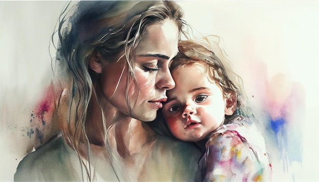Une peinture d'une mère et de son bébé