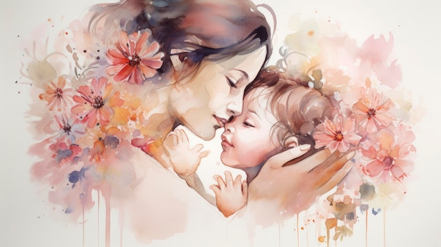 Une peinture d'une mère et son bébé