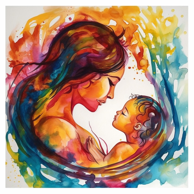 Une peinture d'une mère et son bébé