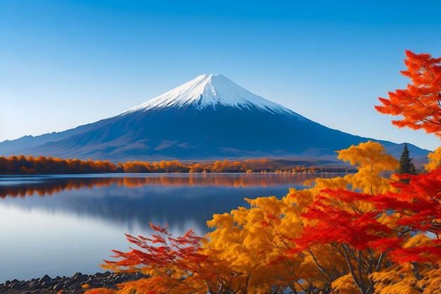 Une peinture d'une montagne avec le nom du mont fuji au sommet