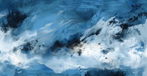 Une peinture d'une montagne et de nuages avec le mot océan dessus.