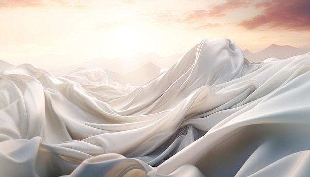 Une peinture d'une montagne avec un tissu blanc soufflant dans le vent.