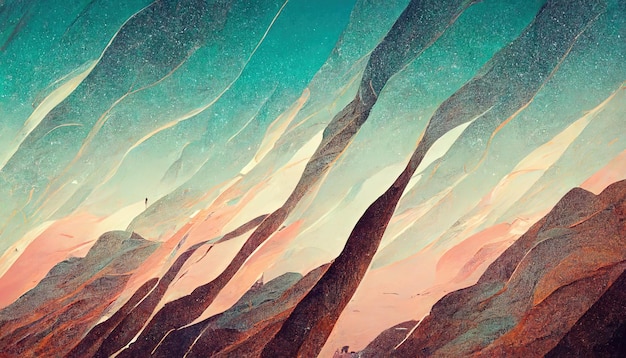 Une peinture de montagnes avec un fond de ciel IA générative