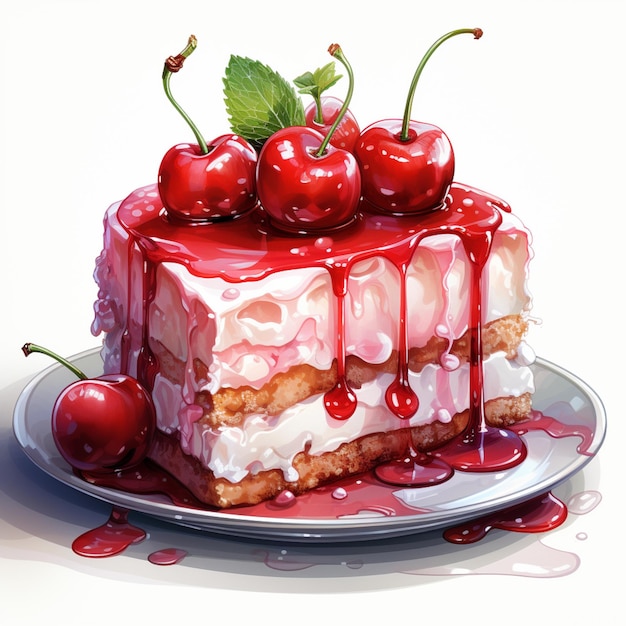 Peinture d'un morceau de gâteau avec des cerises sur le dessus de l'IA générative