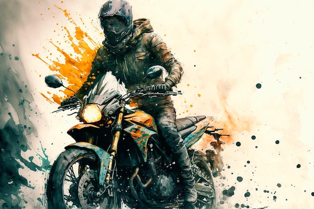 Une peinture d'un motard avec un fond peint à la bombe.