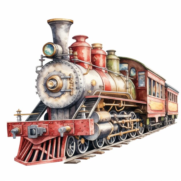 peinture d'un moteur de train avec un moteur rouge et vert génératif ai