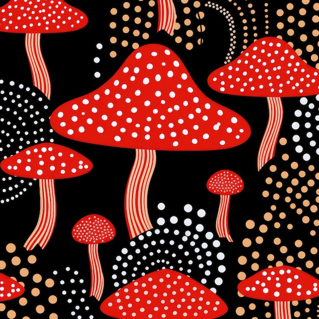 Peinture à motifs de champignons rouges sur fond noir