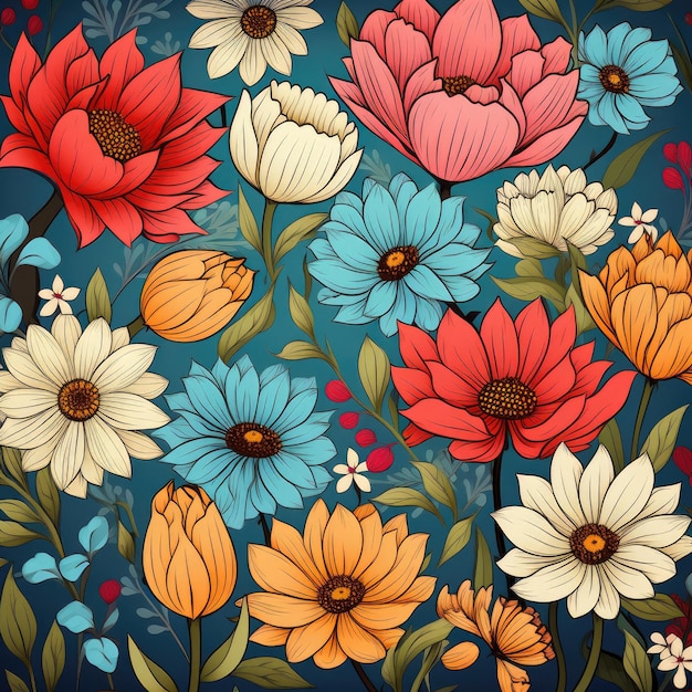 Peinture à motifs avec fond de fleurs colorées