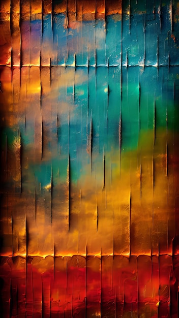 Une peinture d'un mur en bois avec un fond coloré