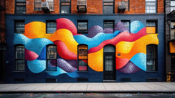 Photo peinture murale abstraite sur un bâtiment en briques