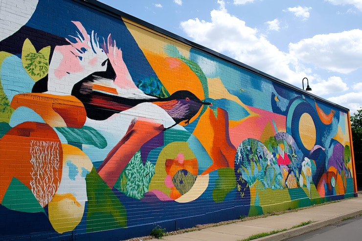 Photo une peinture murale colorée avec le mot le mot dessus