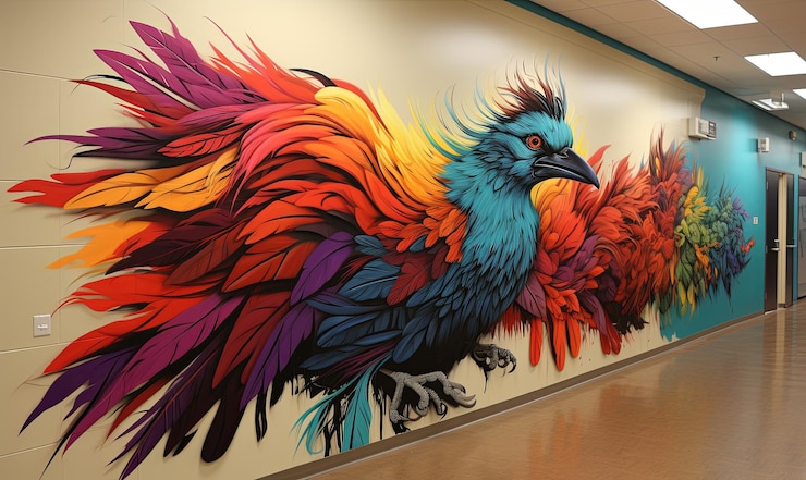 Photo une peinture murale colorée d'oiseaux sur la façade d'un bâtiment