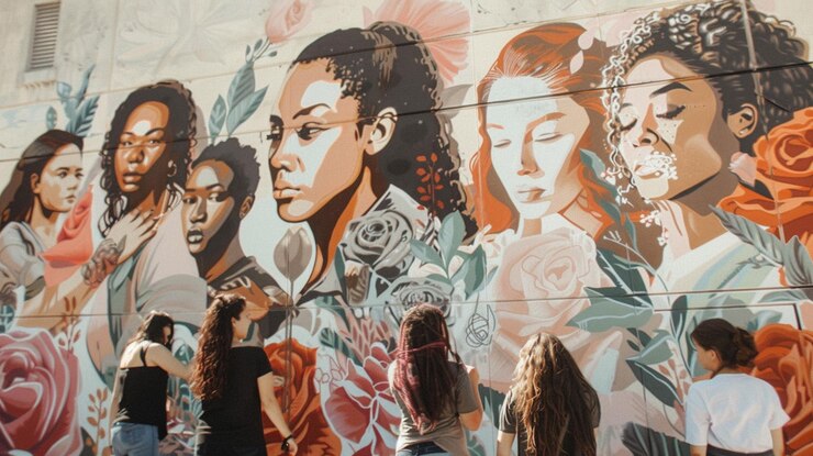 Photo une peinture murale de femmes avec les mots " femmes " sur le mur