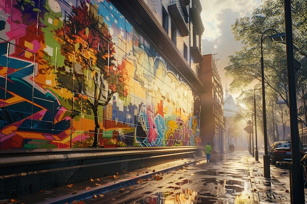 Une peinture murale urbaine vibrante illumine la ville