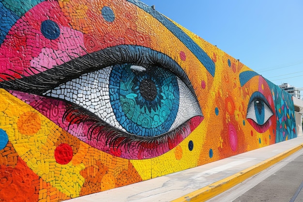 Peinture murale d'yeux colorés sur le bâtiment