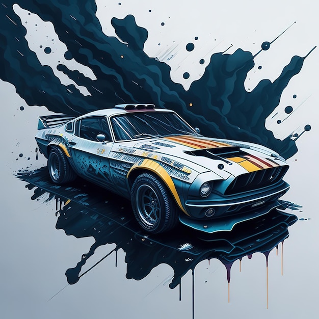 Photo une peinture d'un mustang avec des rayures sur le capot