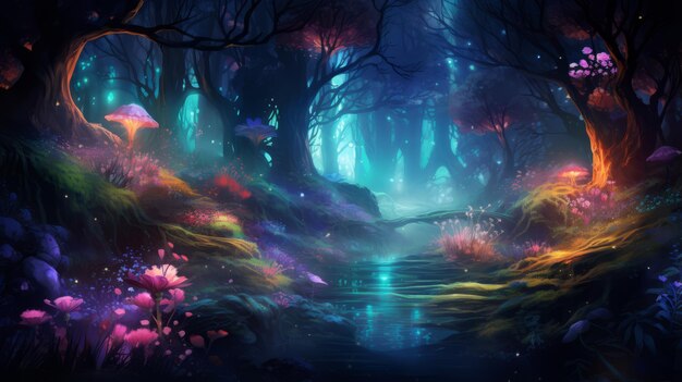 Peinture mystique de la forêt enchantée