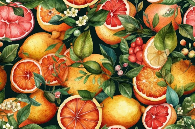 Peinture de nature morte avec des oranges et d'autres fruits AI générative