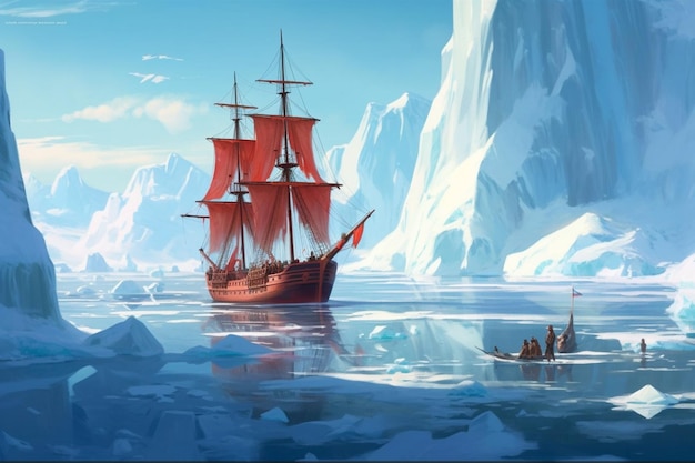Peinture d'un navire au milieu d'un plan d'eau ai génératif