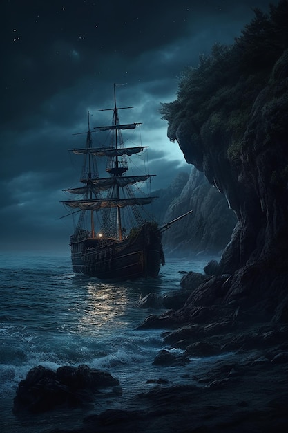 Une peinture d'un navire dans la mer