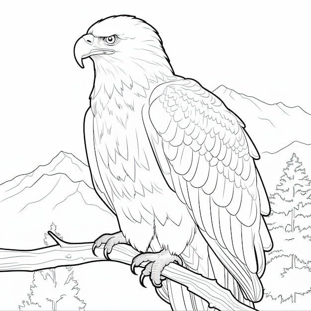 Une peinture en noir et blanc d'un aigle à tête blanche