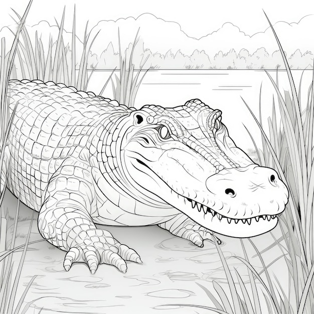 Peinture en noir et blanc d'un crocodile d'eau douce