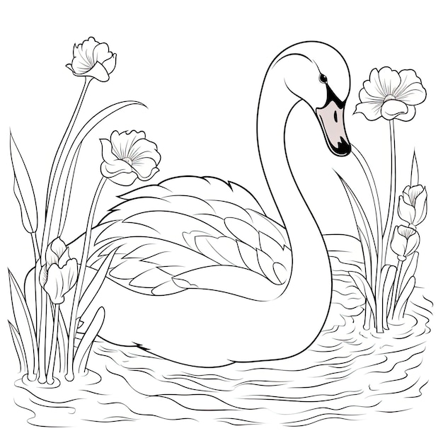 Une peinture en noir et blanc d'un cygne